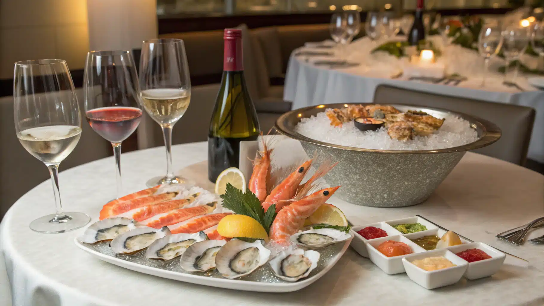 vins et fruits de mer crus